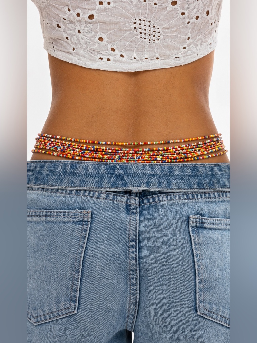 Handmade Beaded Belly Chain, Multicolor Elastic Waist Beads, Layered Boho Body
